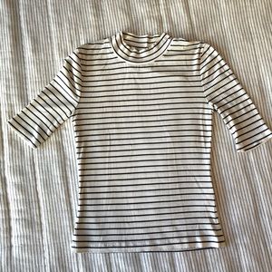 Madewell Blue and White Striped Mockneck Top